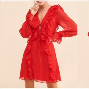 Bellevue the label Red Ruffled Long-Sleeve Dress size M